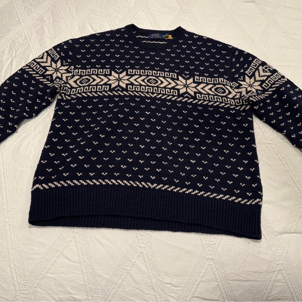 Ralph Lauren Navy and Cream Crewneck Sweater